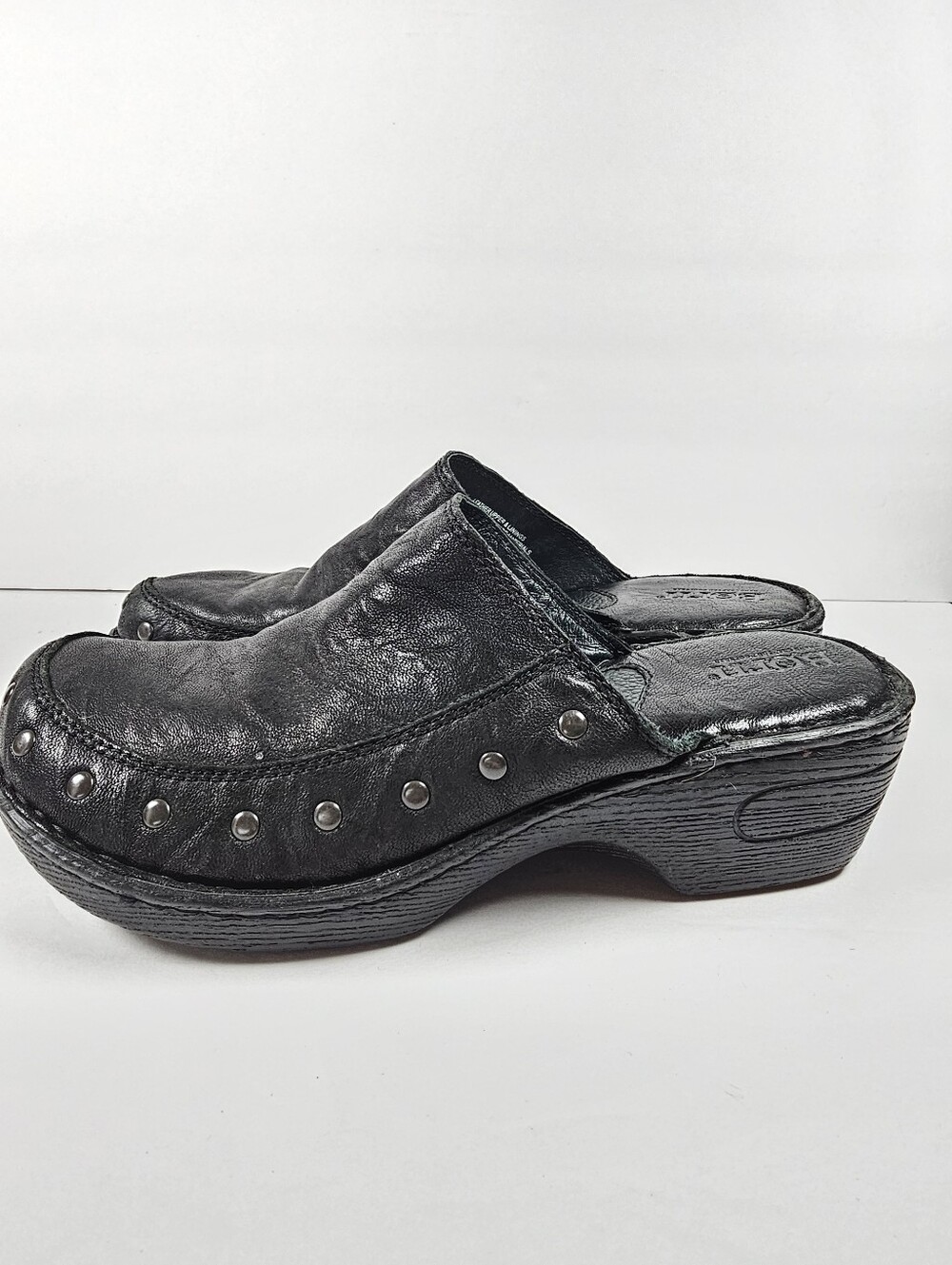 Born Majesty Black Leather Studded Slip On Clog Mule Sz 9 Edgy Biker Whimsigoth - Picture 4 of 9